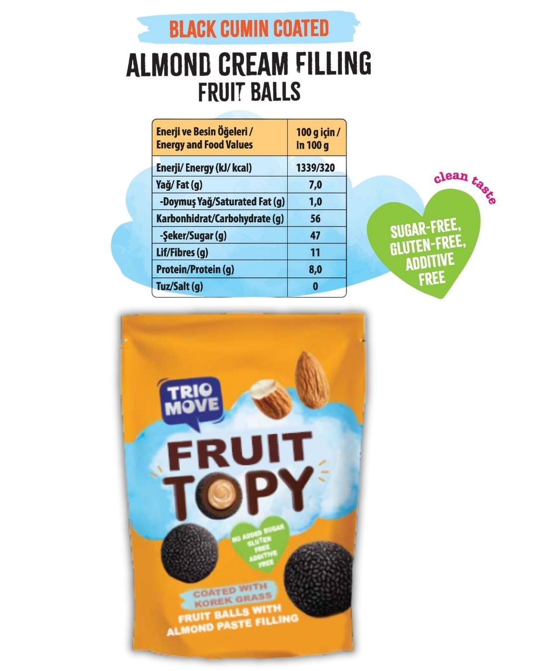 Fruit Topy Balls ALMOND CREAM FILLING – Trio Move 12 Pack